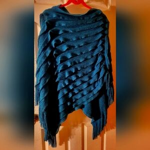Sophie Max Asymmetrical Sweater Ponch Shawl Teal Size M/L